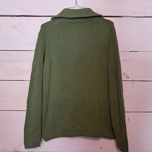 Tommy Hilfiger Womens Size XL Half Zip Green Knit Long Sweater Crest Logo - Picture 2 of 7